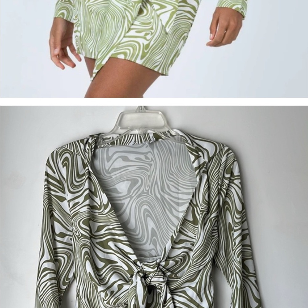 Princess Polly Green Swirl Alexi Tie Up Shirt Dress 6